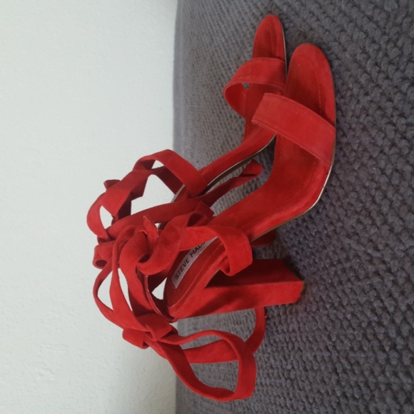 Steve Madden Cosmic Red Suede Chunky Lace Up Heels - Picture 4 of 6